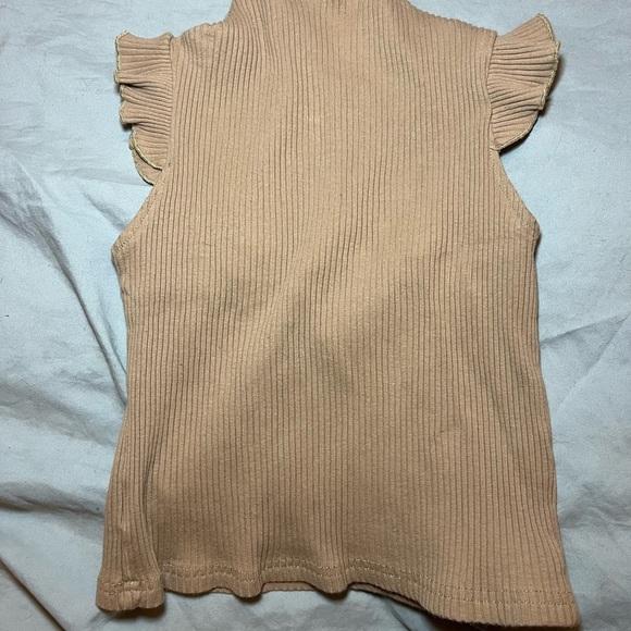 SHEIN Tan Ribbed Blouse with Ruffled Sleeves - Picture 3 of 5